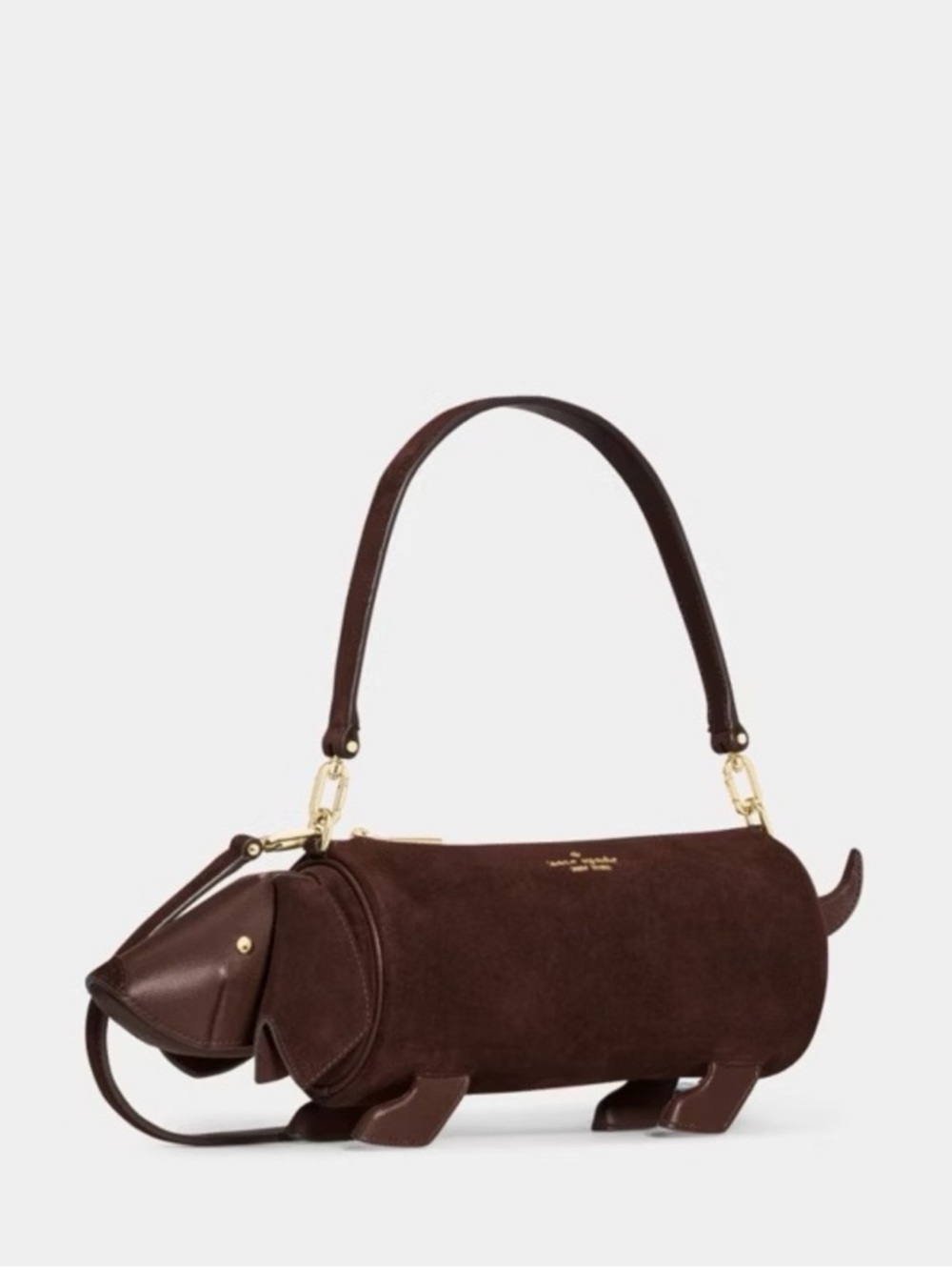 Kate Spade Charlie Dachshund Dog Suede Crossbody Bag Brown - Picture 2 of 5